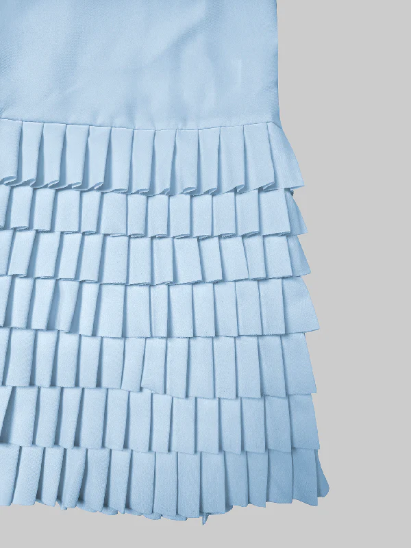 A-Line Long Sleeves Layered Pleated Pockets Solid Color Split-Joint Lapel Midi Dresses Shirt Dress - Image 8