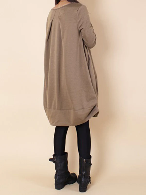 A-line Long Sleeves Pleated Solid Color Round-neck Dresses Maxi Dresses - Image 12