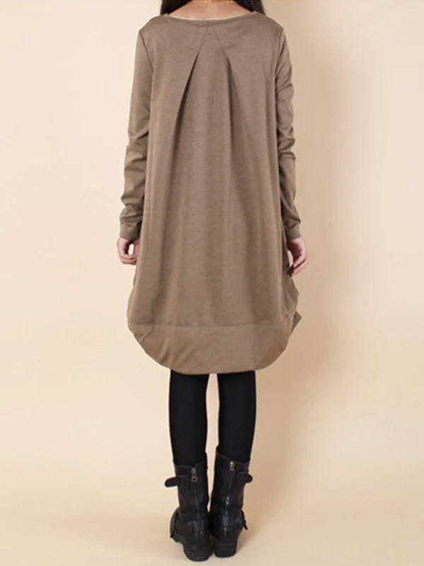 A-line Long Sleeves Pleated Solid Color Round-neck Dresses Maxi Dresses - Image 13