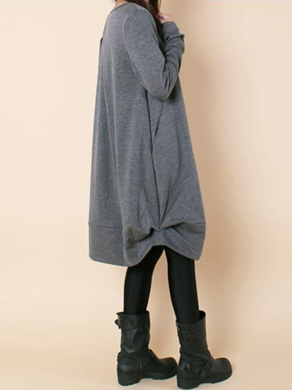 A-line Long Sleeves Pleated Solid Color Round-neck Dresses Maxi Dresses - Image 19