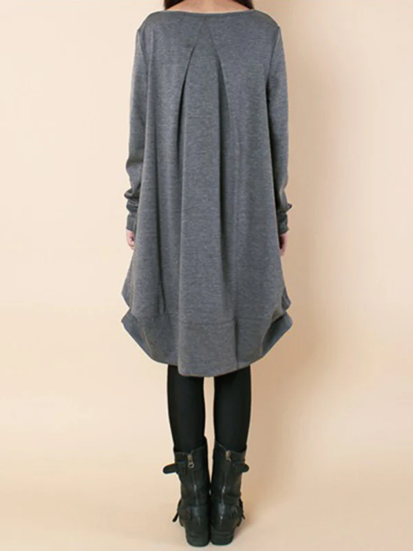A-line Long Sleeves Pleated Solid Color Round-neck Dresses Maxi Dresses - Image 20