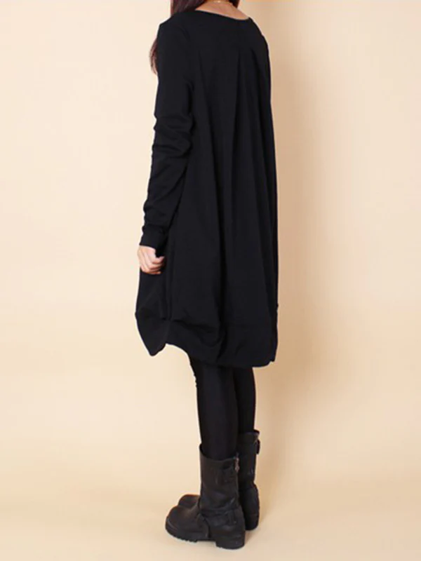 A-line Long Sleeves Pleated Solid Color Round-neck Dresses Maxi Dresses - Image 23