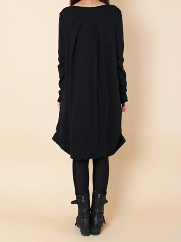 A-line Long Sleeves Pleated Solid Color Round-neck Dresses Maxi Dresses - Image 24