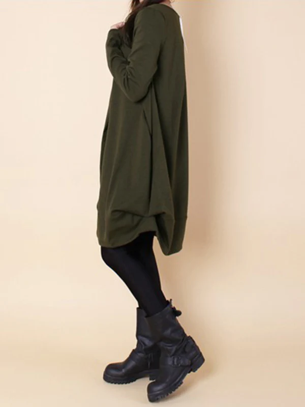 A-line Long Sleeves Pleated Solid Color Round-neck Dresses Maxi Dresses - Image 7