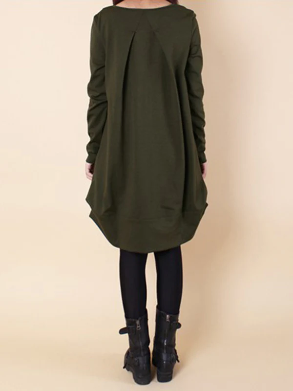 A-line Long Sleeves Pleated Solid Color Round-neck Dresses Maxi Dresses - Image 8