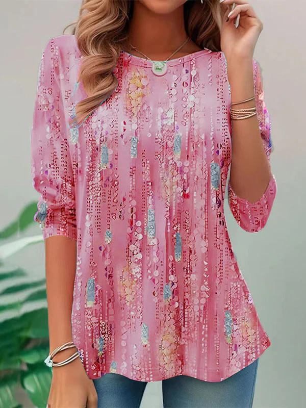 A-Line Long Sleeves Printed Round-Neck T-Shirts Tops - Image 4