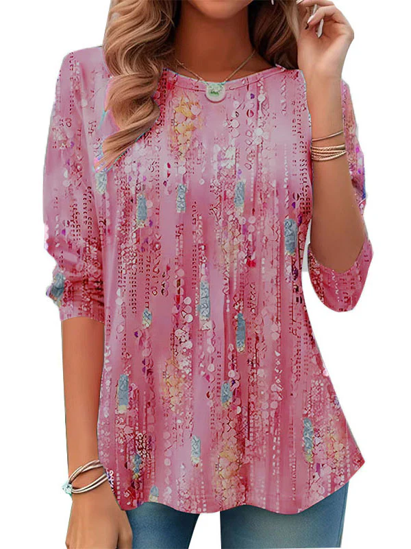 A-Line Long Sleeves Printed Round-Neck T-Shirts Tops - Image 5