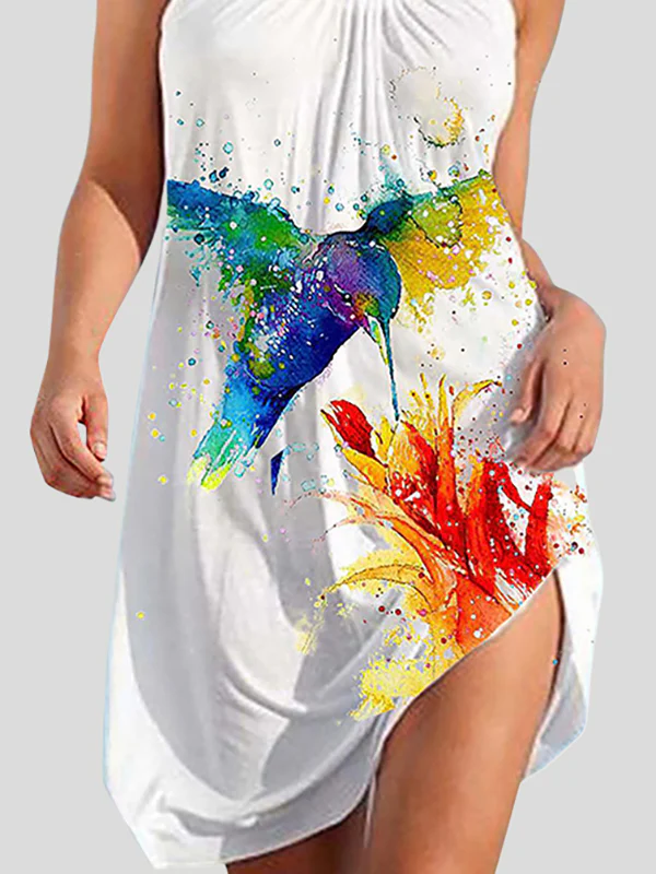 A-Line Loose Animal Printed Pleated Spaghetti-Neck Mini Dresses - Image 2