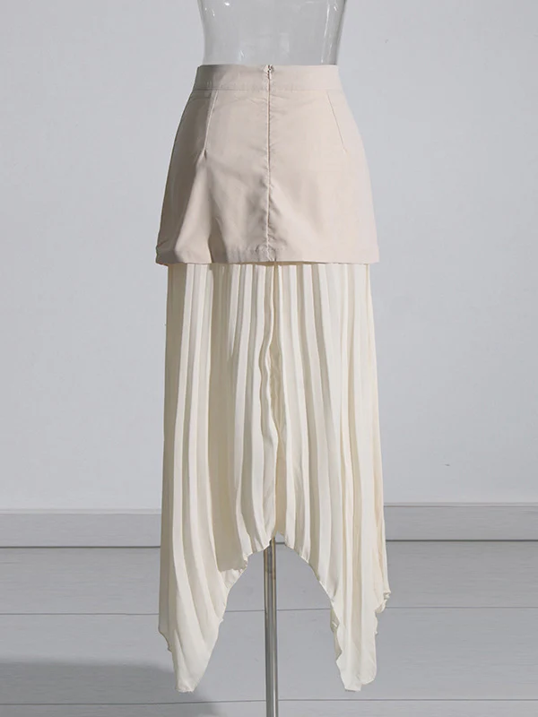 A-Line Loose Asymmetric Buttoned Pleated Split-Joint Zipper Skirts Bottoms - Image 5