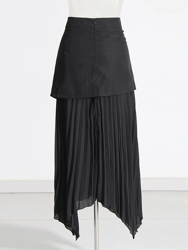 A-Line Loose Asymmetric Buttoned Pleated Split-Joint Zipper Skirts Bottoms - Image 8