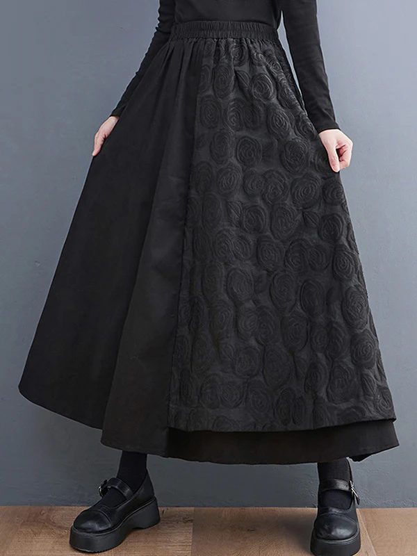A-Line Loose Asymmetric Elasticity Jacquard Solid Color Skirts Bottoms - Image 2