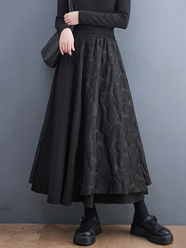 A-Line Loose Asymmetric Elasticity Jacquard Solid Color Skirts Bottoms - Image 4