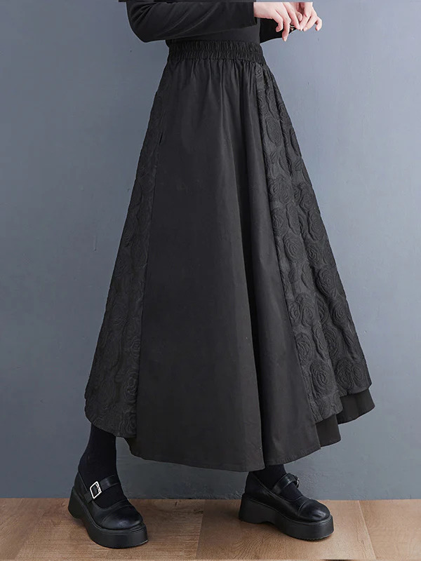 A-Line Loose Asymmetric Elasticity Jacquard Solid Color Skirts Bottoms - Image 6