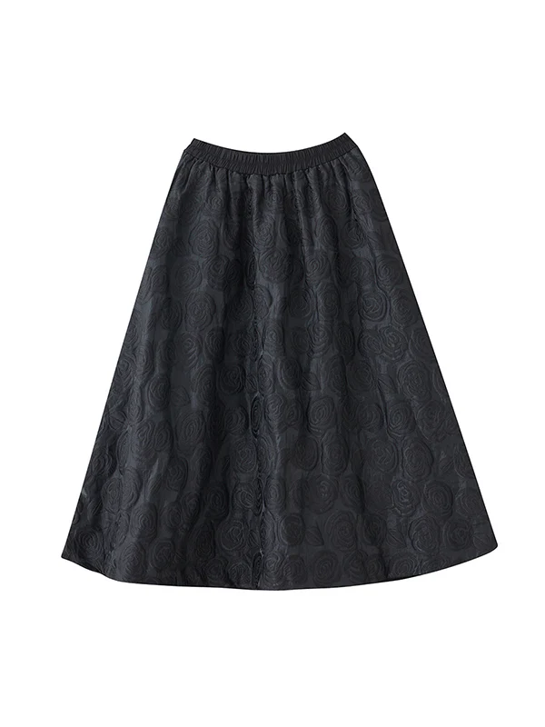 A-Line Loose Asymmetric Elasticity Jacquard Solid Color Skirts Bottoms - Image 8