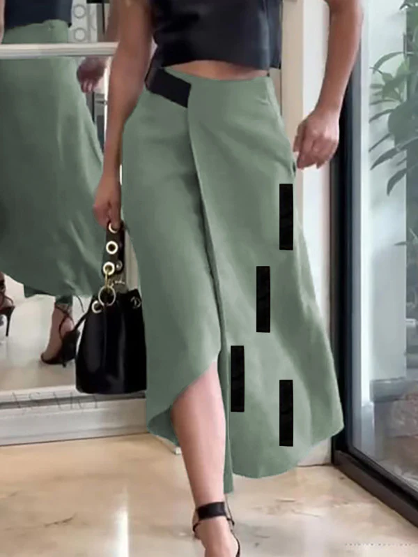 A-Line Loose Asymmetric Elasticity Pockets Split-Joint Skirts Bottoms - Image 2