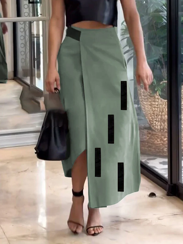 A-Line Loose Asymmetric Elasticity Pockets Split-Joint Skirts Bottoms - Image 3