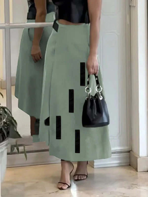 A-Line Loose Asymmetric Elasticity Pockets Split-Joint Skirts Bottoms - Image 4
