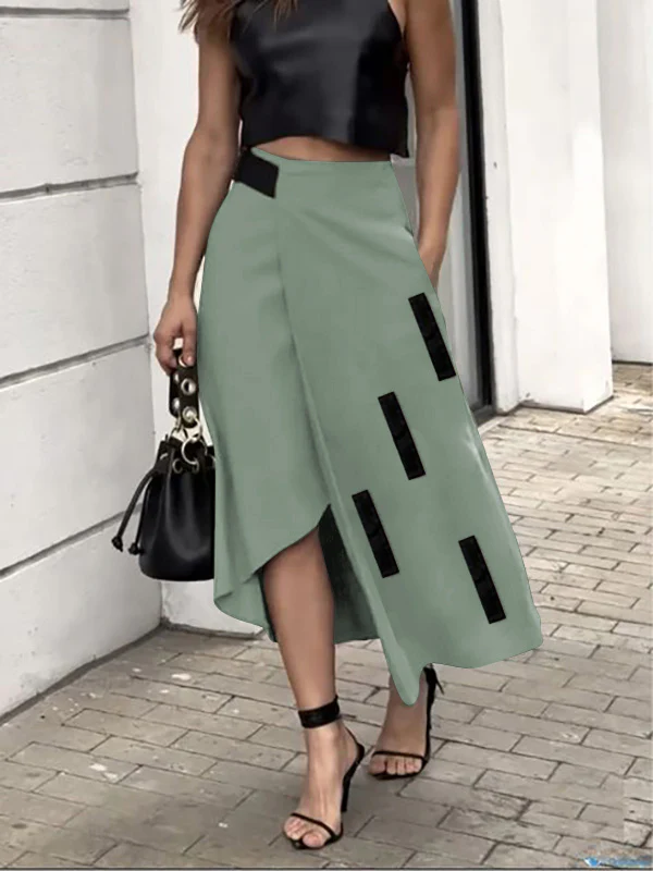 A-Line Loose Asymmetric Elasticity Pockets Split-Joint Skirts Bottoms - Image 5