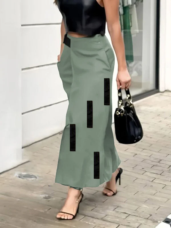 A-Line Loose Asymmetric Elasticity Pockets Split-Joint Skirts Bottoms - Image 6