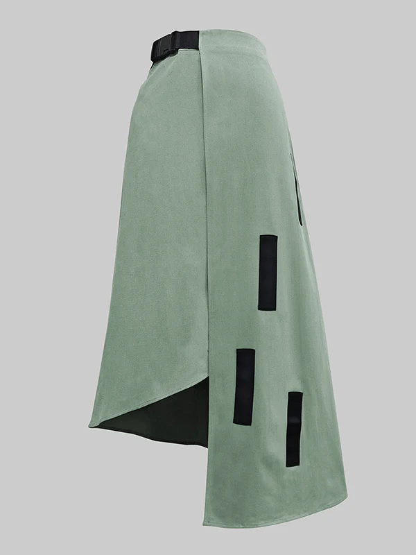 A-Line Loose Asymmetric Elasticity Pockets Split-Joint Skirts Bottoms - Image 7