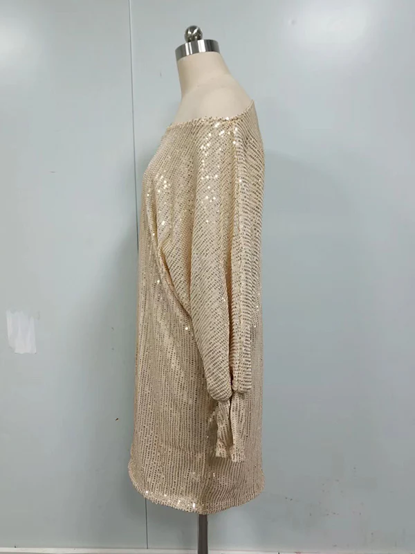 A-Line Loose Asymmetric Sequined Solid Color One-Shoulder Mini Dresses - Image 11
