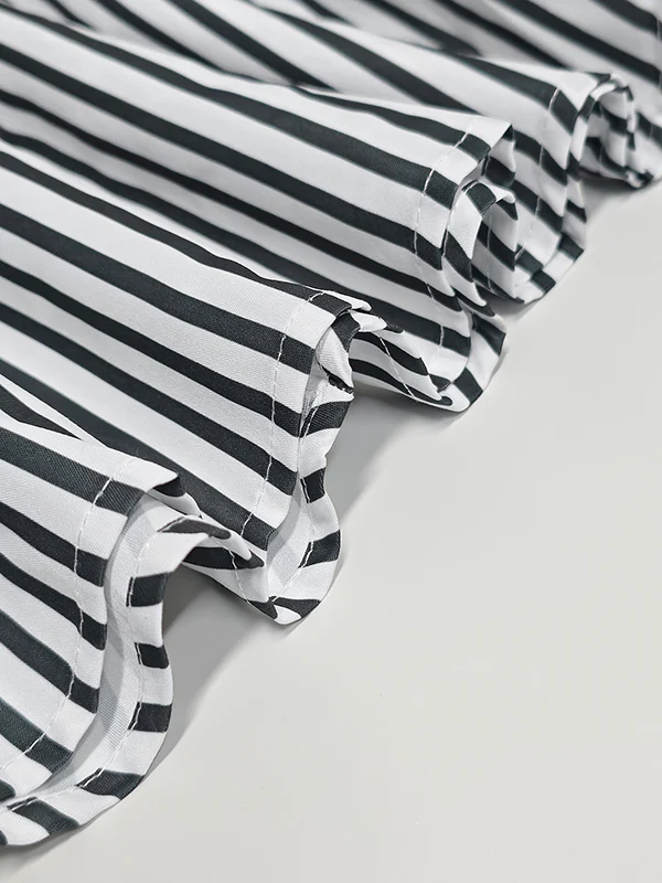 A-Line Loose Asymmetric Split-Joint Striped V-Neck Maxi Dresses Shirt Dress - Image 10