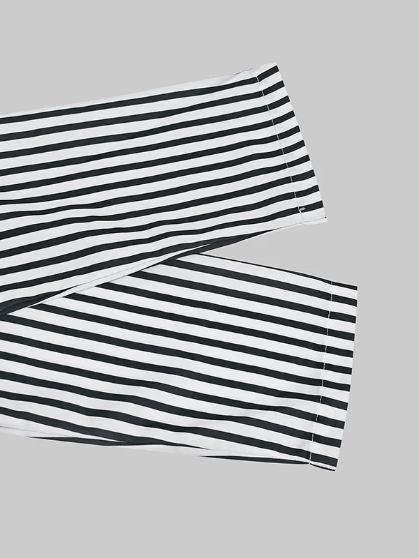 A-Line Loose Asymmetric Split-Joint Striped V-Neck Maxi Dresses Shirt Dress - Image 11
