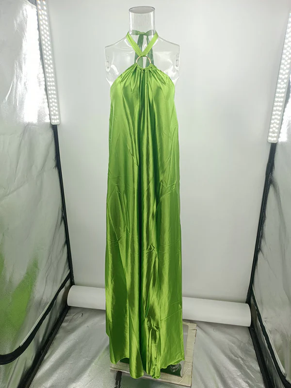 A-Line Loose Backless Solid Color Tied Halter-Neck Maxi Dresses - Image 12