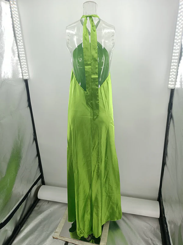 A-Line Loose Backless Solid Color Tied Halter-Neck Maxi Dresses - Image 13