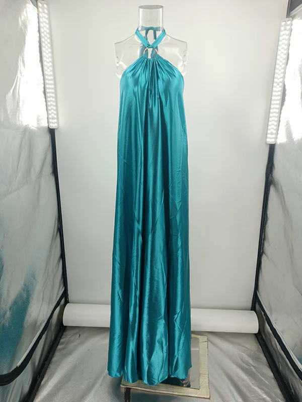 A-Line Loose Backless Solid Color Tied Halter-Neck Maxi Dresses - Image 14