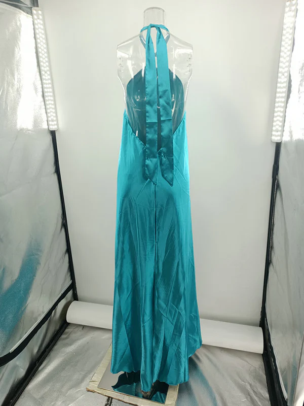 A-Line Loose Backless Solid Color Tied Halter-Neck Maxi Dresses - Image 15