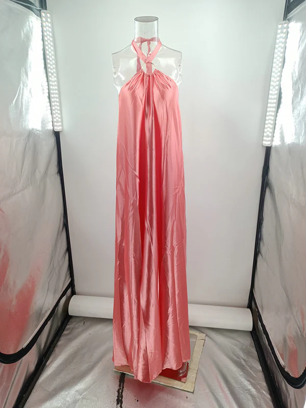 A-Line Loose Backless Solid Color Tied Halter-Neck Maxi Dresses - Image 16