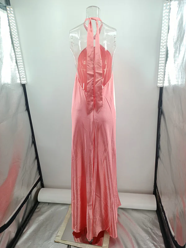 A-Line Loose Backless Solid Color Tied Halter-Neck Maxi Dresses - Image 17