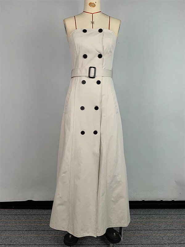 A-Line Loose Belted Buttoned Pockets Tube Maxi Dresses - Image 6