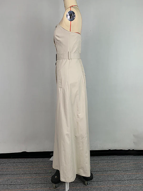 A-Line Loose Belted Buttoned Pockets Tube Maxi Dresses - Image 7
