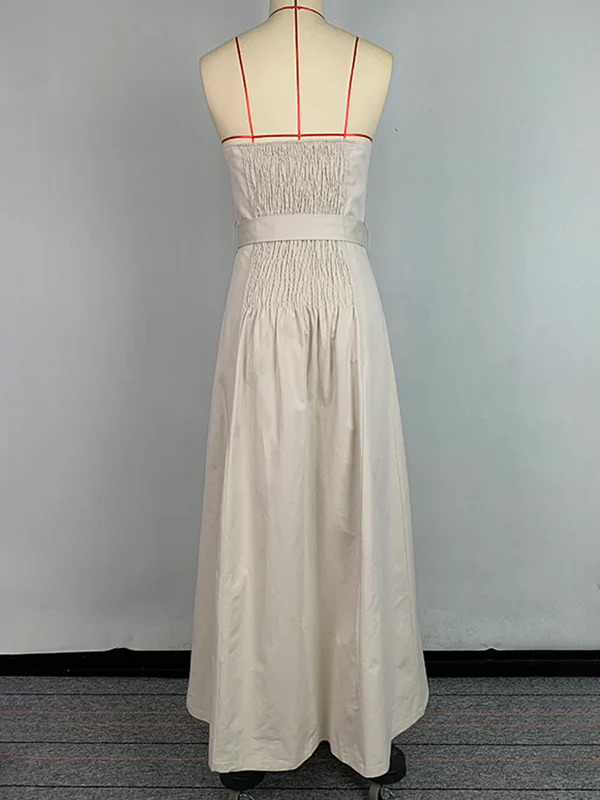 A-Line Loose Belted Buttoned Pockets Tube Maxi Dresses - Image 8