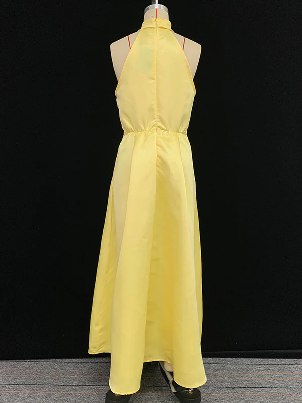 A-Line Loose Belted Pleated Pockets Solid Color V-Neck Midi Dresses - Image 6