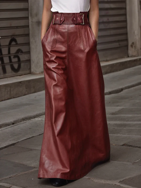 A-Line Loose Belted Solid Color Skirts Bottoms - Image 3