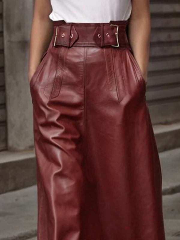 A-Line Loose Belted Solid Color Skirts Bottoms - Image 4