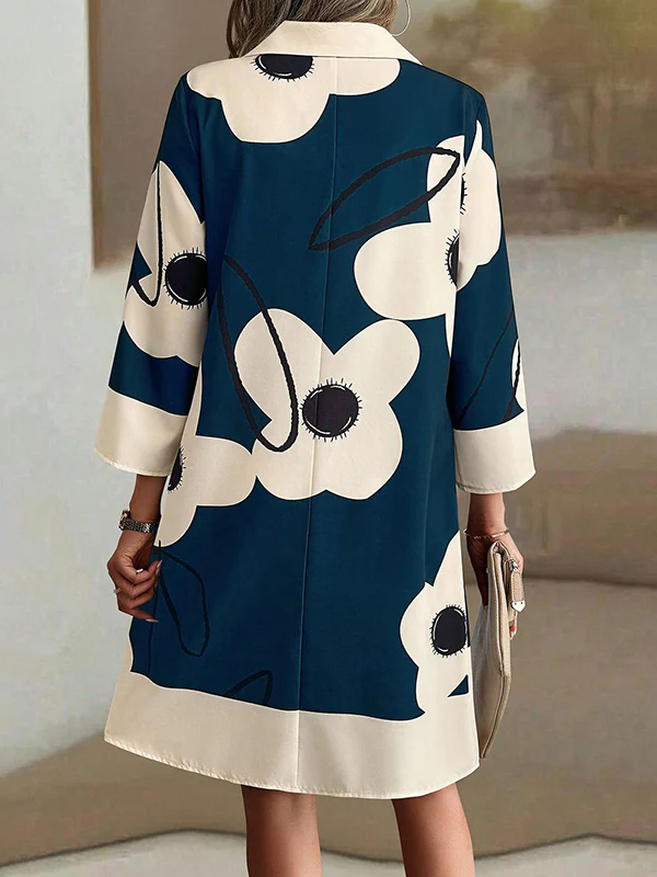 A-Line Loose Buttoned Flower Print Stand Collar Mini Dresses - Image 4