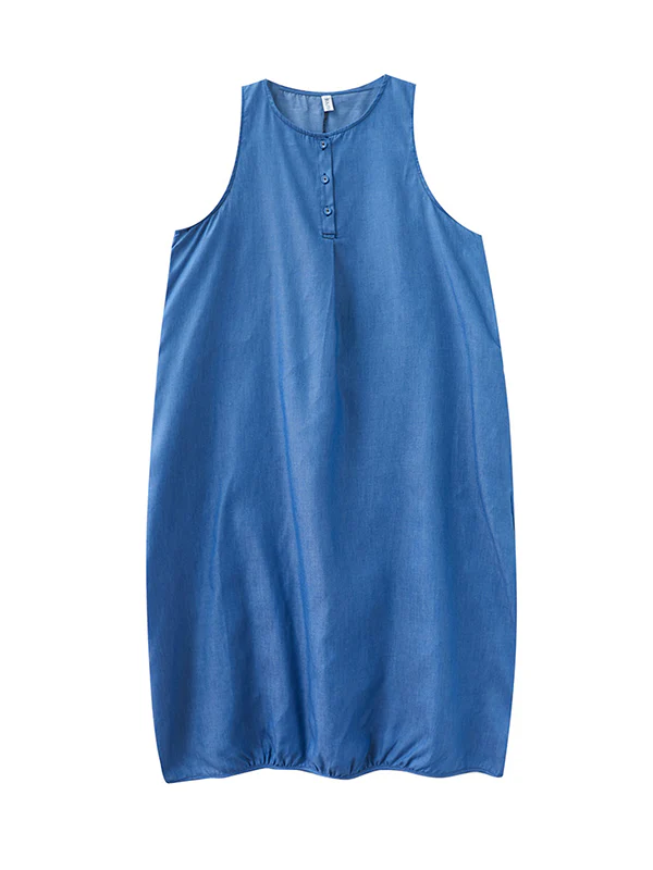 A-Line Loose Buttoned Pleated Solid Color Round-Neck Midi Dresses - Image 13