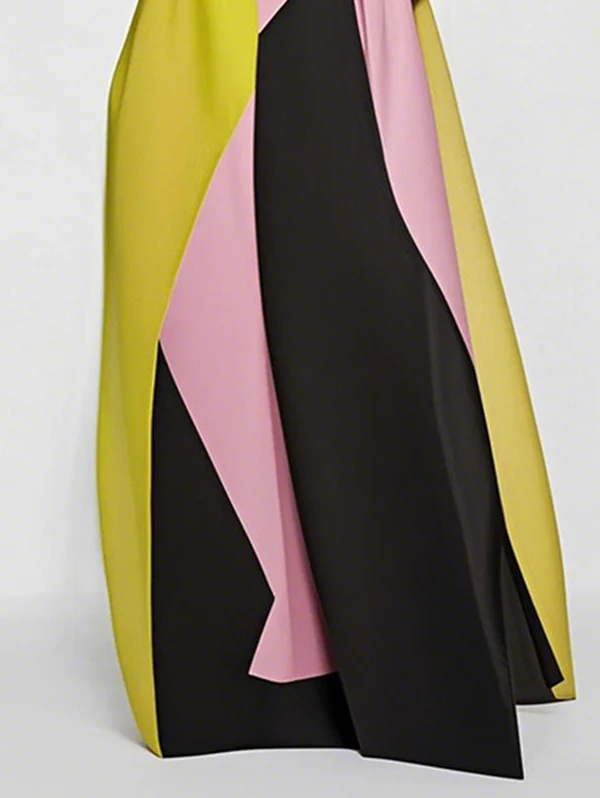 A-Line Loose Color-Block Pleated Split-Joint Round-Neck Maxi Dresses - Image 3