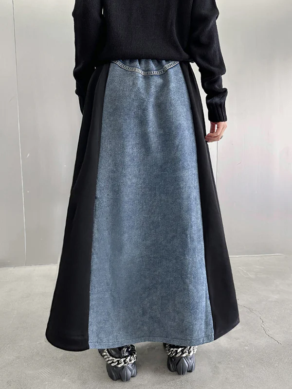 A-Line Loose Contrast Color Drawstring Split-Joint Striped Skirts Bottoms - Image 6