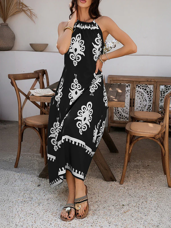 A-Line Loose Contrast Color Halter-Neck Maxi Dresses - Image 15