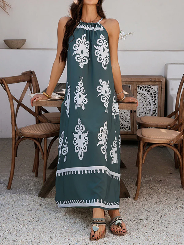 A-Line Loose Contrast Color Halter-Neck Maxi Dresses - Image 18