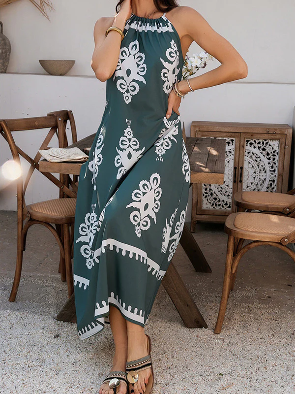 A-Line Loose Contrast Color Halter-Neck Maxi Dresses - Image 19