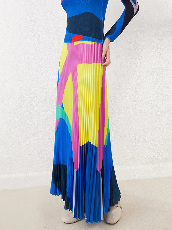 A-Line Loose Contrast Color Pleated Skirts Bottoms - Image 3