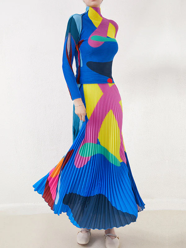 A-Line Loose Contrast Color Pleated Skirts Bottoms - Image 4