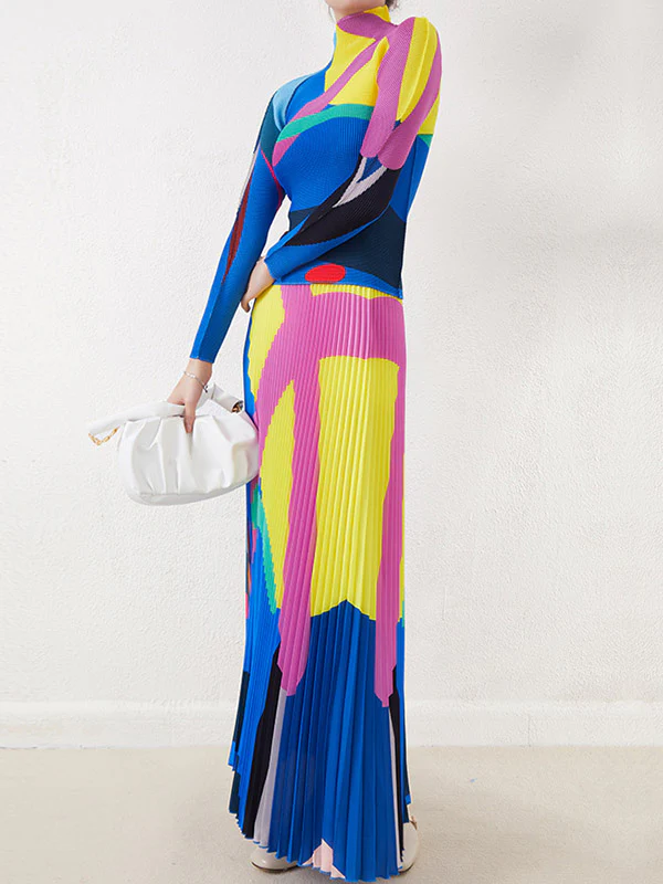 A-Line Loose Contrast Color Pleated Skirts Bottoms - Image 6