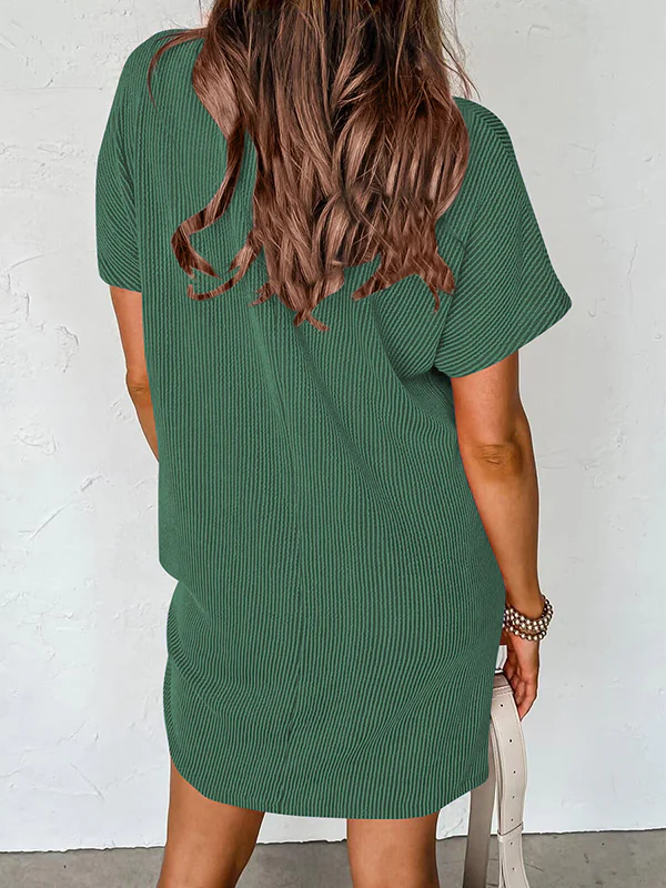 A-Line Loose Contrast Color Pockets Split-Joint Striped Round-Neck Mini Dresses - Image 19